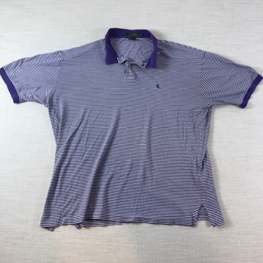Lauren Ralph Lauren Purple Striped Polo Shirt Mens XL Cotton Short Sleeve RL